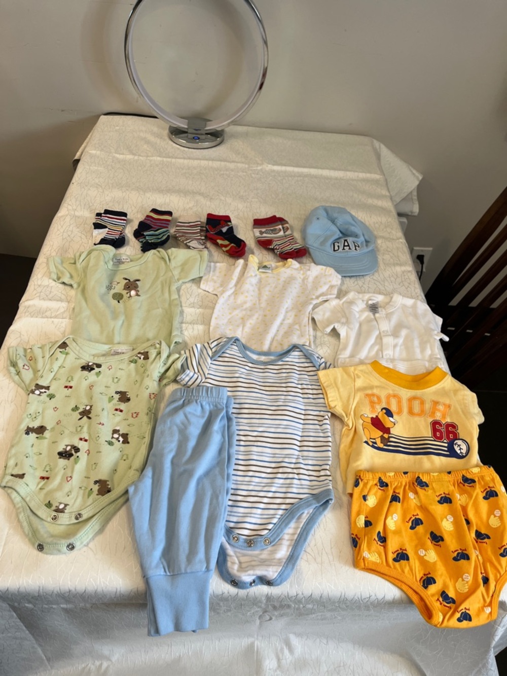 GAP Light Blue Hat with Assorted Baby One-Pieces in Blue, Yellow, Green, White